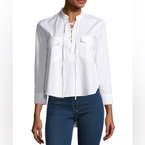 VERONICA BEARD
Harper Poplin Lace-up Blouse, White